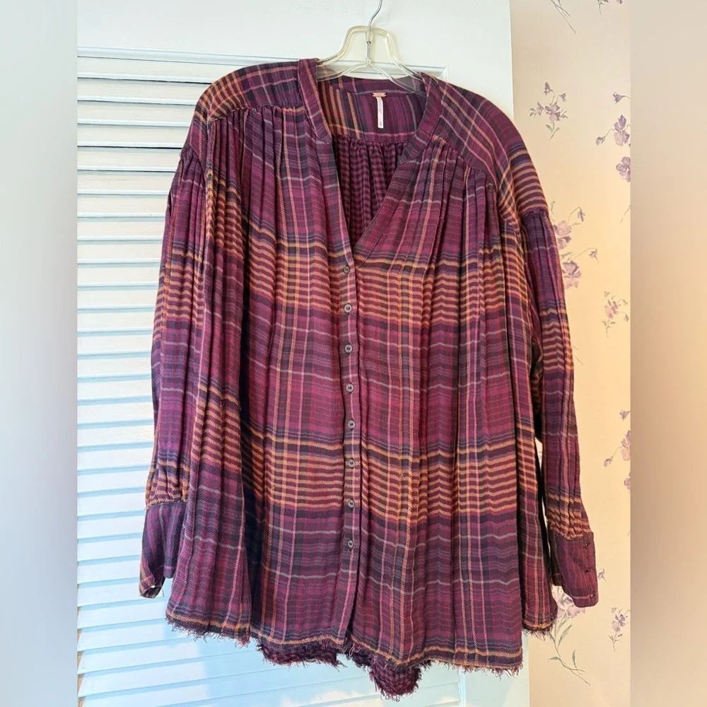 Free People Come On Over Plaid Button Down Top in Size XS